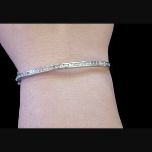 925 Sterling Silver Square Cut Clear CZ 7" Hinged Bangle Bracelet